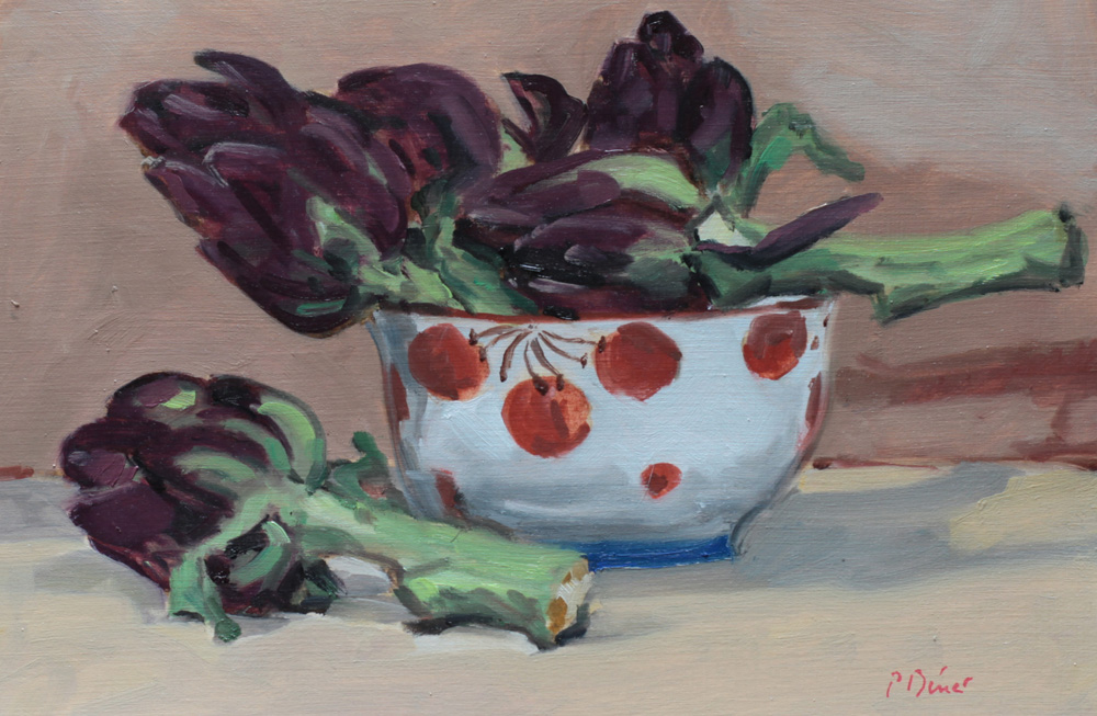 Nature morte petits artichauts peinture à l'huile PBenet