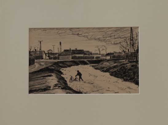 La traversée, dessin pierre noire ( 19 x 31 cm) 2014 encadré( 36 x 48 cm)