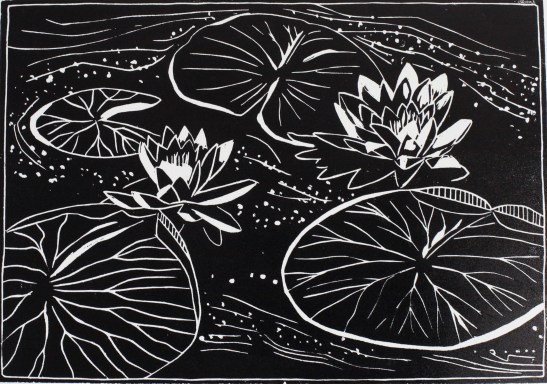 Nénuphars, bois  (30 x 21 cm) 2014 encadré