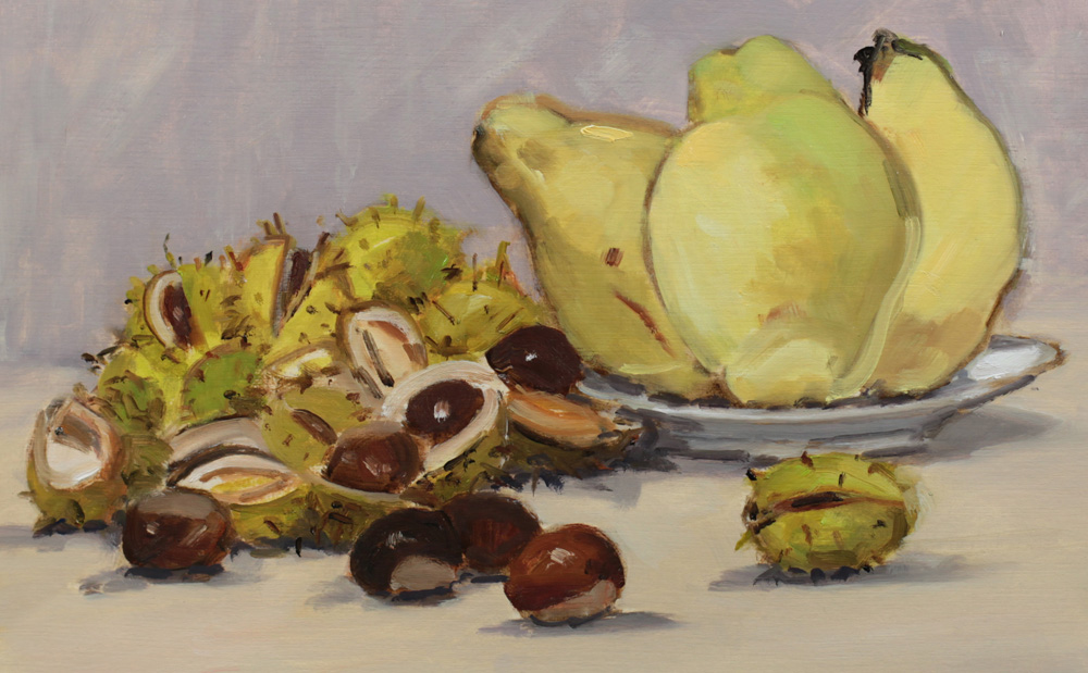 Marrons d'Inde et coings oil painting PBenet